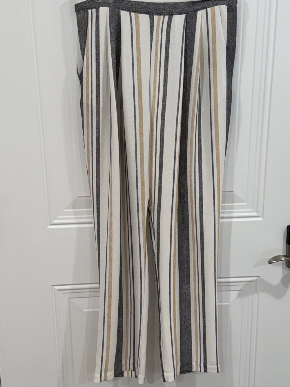 GB Gianni Bini Striped Wide-Leg Women’s Pants in White, Black & Tan